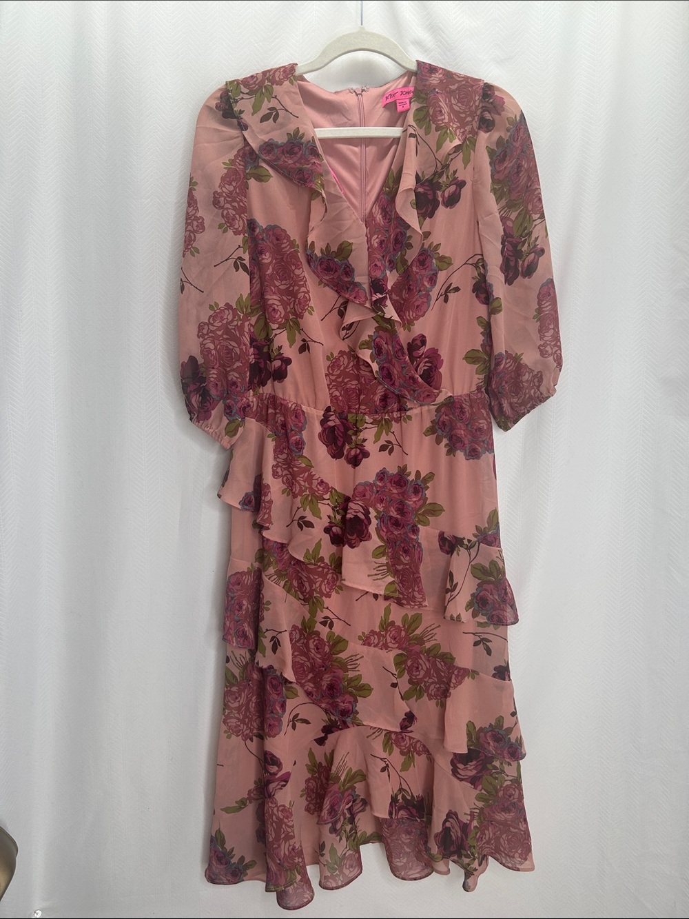Betsey Johnson Dusty Pink Floral Ruffle Midi Dress